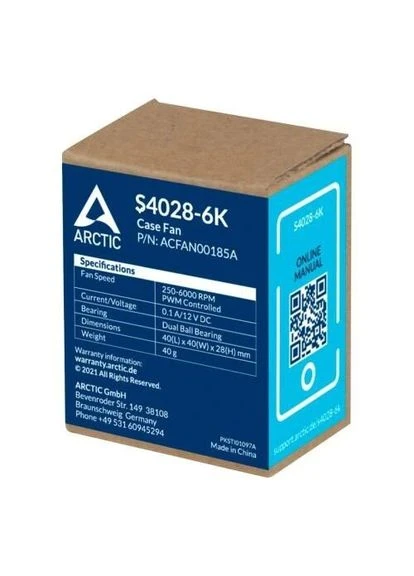 Вентилятор 40 мм, S4028-6K, Black, 40х40х28 мм, PWM, 250-6000 об/хв, 4-pin (ACFAN00185A) ACFAN00185A Arctic (395347742)