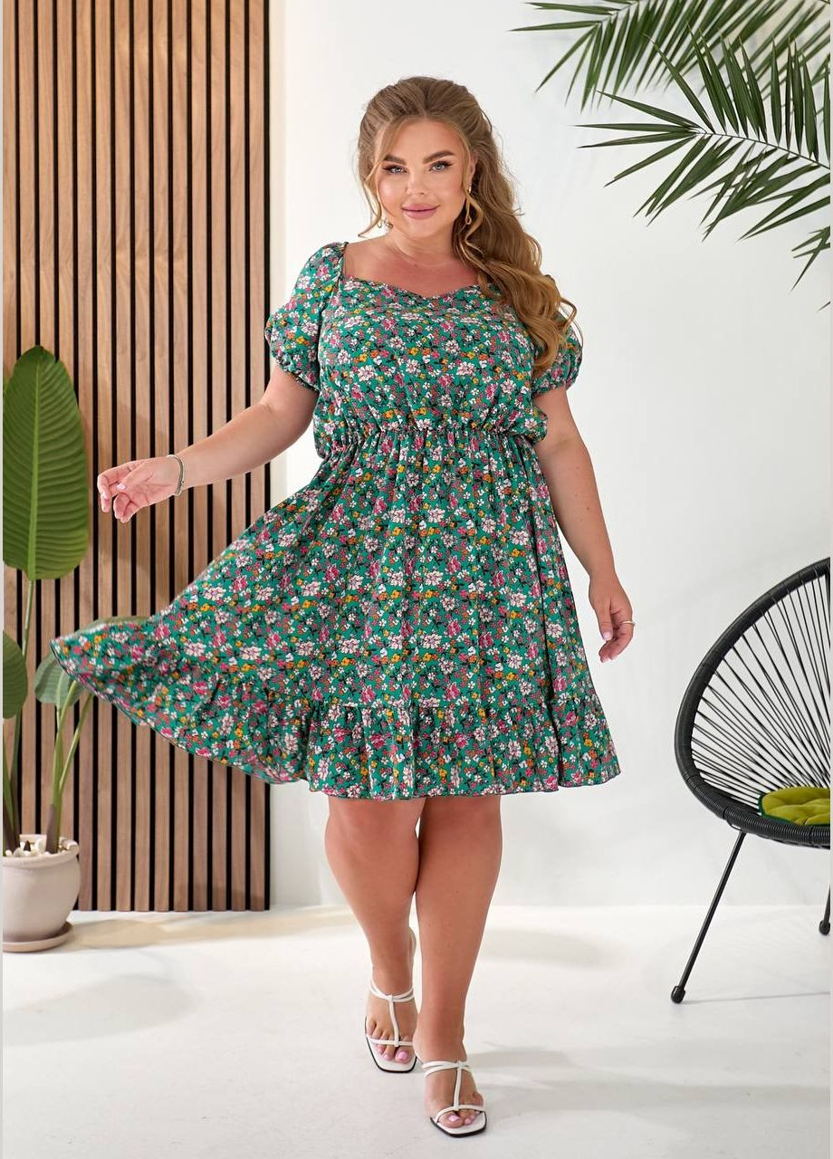 Зелена повсякденний, кежуал, коктейльна, вечірня жіноча сукня кльош Україна з квітковим принтом