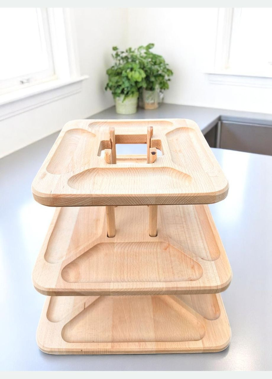 Деревянный универсальный трехъярусный столик из Бука 32x32x3 шт. Трех Ярусная монашественница Разборная №1 No Brand (332210346)