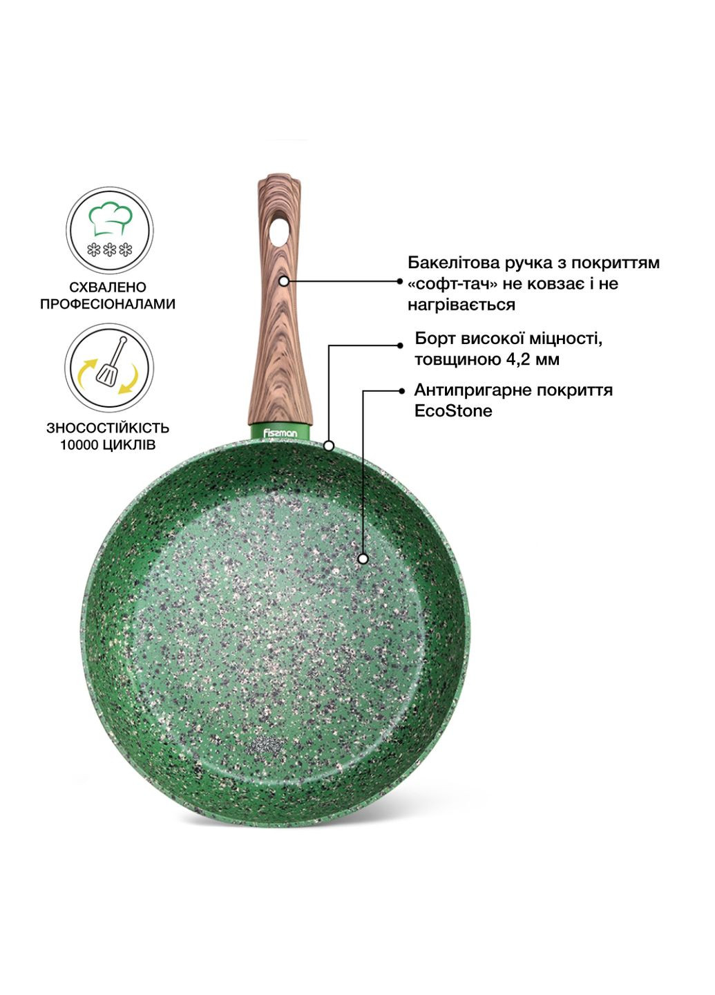 Глубокая сковорода ВОК Malachite с антипригарным покрытием EcoStone 28 см (4315) Fissman (283022200)