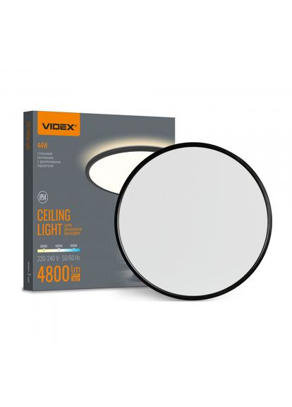 LED светильник с декоративной подсветкой DL5R 44W 3000K-4000K-5000K Black Videx (370244589)