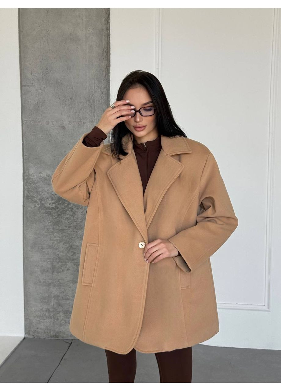 Бежеве демісезонне Утеплене пальто-піджак оверсайз (заміри в описі) GD/GL Модний простір