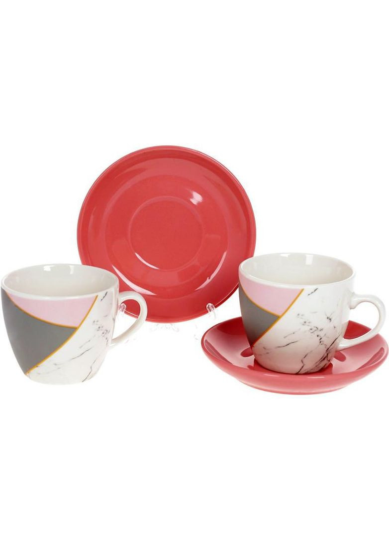 Кофейный набор "Мрамор" 2 чашки 240мл и 2 блюдца, фарфор, белый с розовым и серым. Bona (330136803)