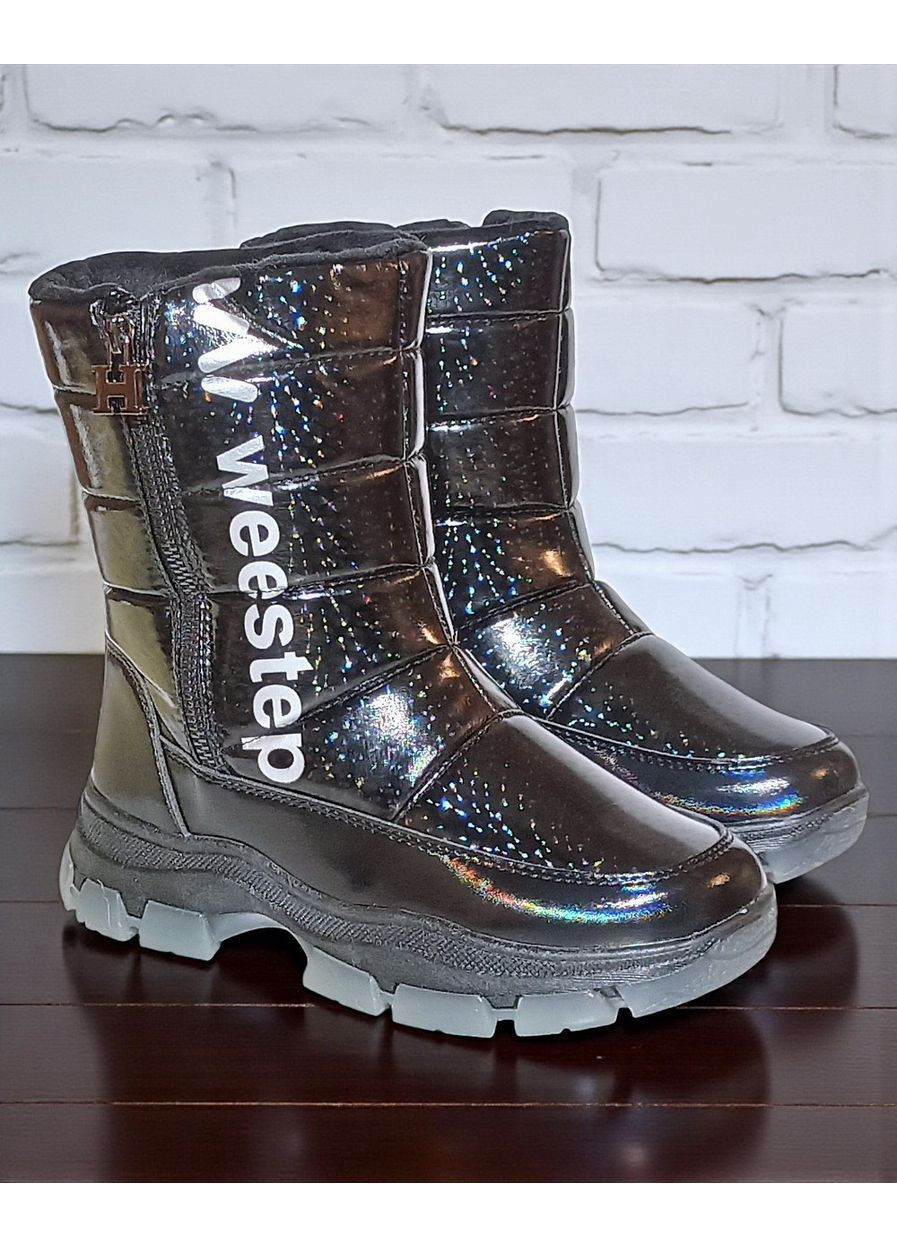 Черные зимние дутики на овчине, зимние ботинки для девочки подростка вистеп Weestep на молнии