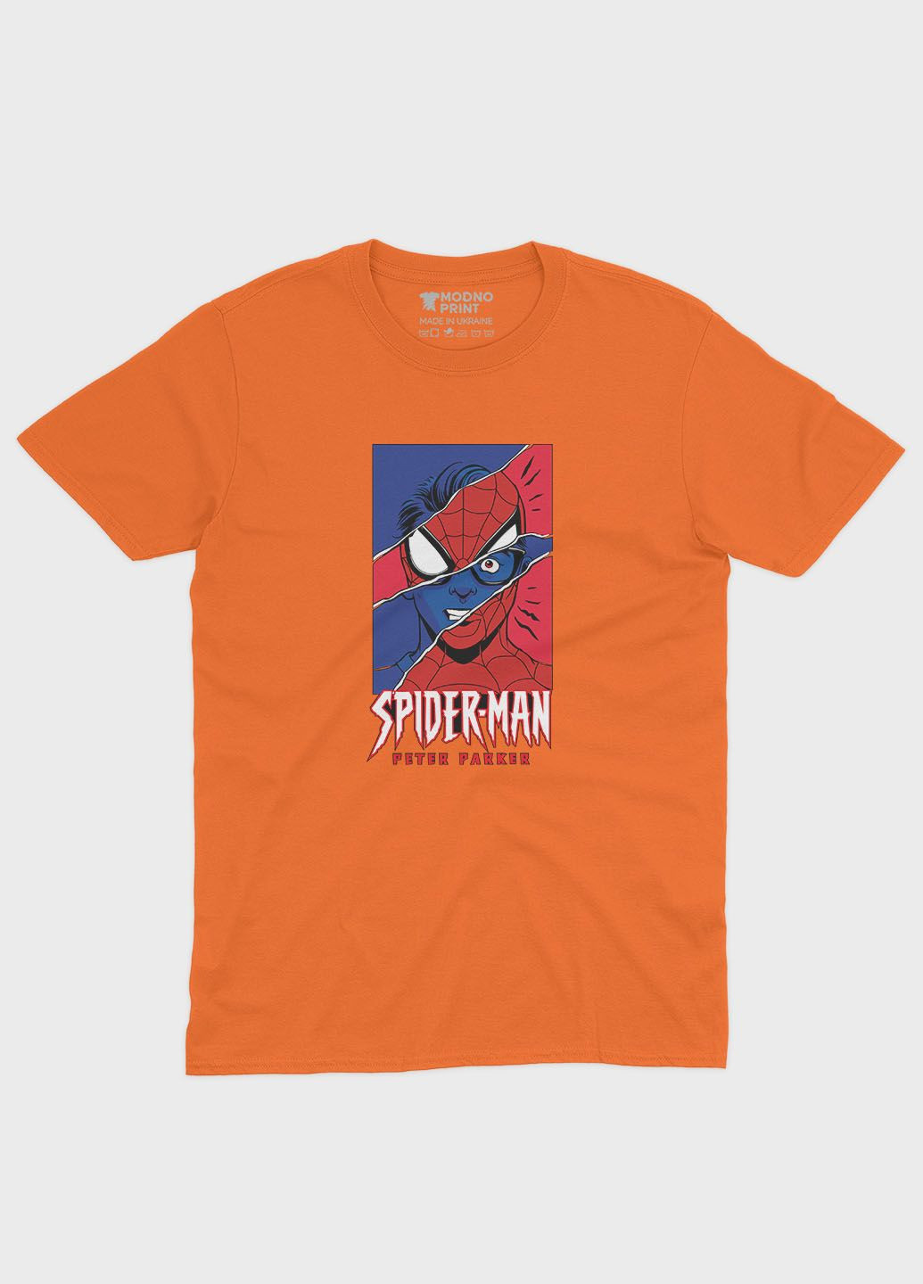 Оранжевая демисезонная футболка для девочки с принтом супергероя - человек-паук (ts001-1-ora-006-014-032-g) Modno