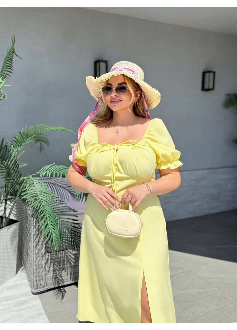 Жовтий святковий, повсякденний, кежуал жіноча сукня міді а-силует Style Point однотонна