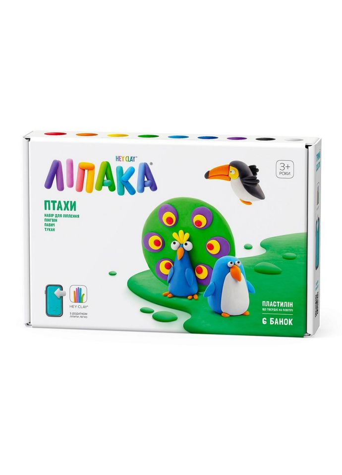 Набор пластилина "Птицы: Пингвин, Павлин, Тукан" ЛИПАКА 60026-UA01 самостоятельно затвердевает Lipaka (363129571)