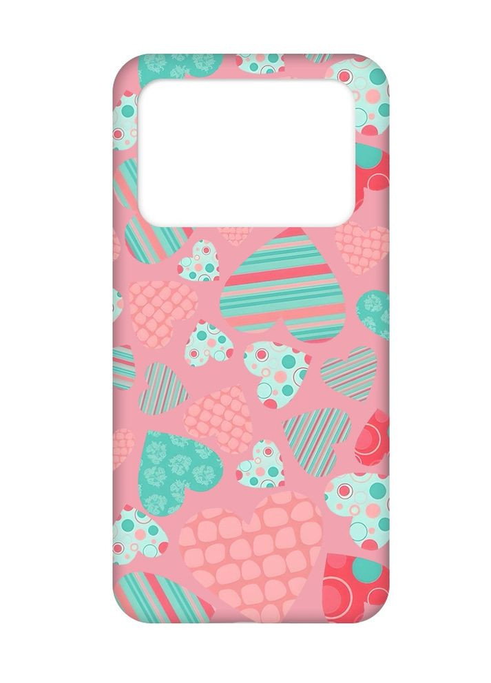 Матовий рожевий чохол на Xiaomi Poco X4 Pro 5G:: Різнокольорові сердечка (принт 334) Creative (360684636)