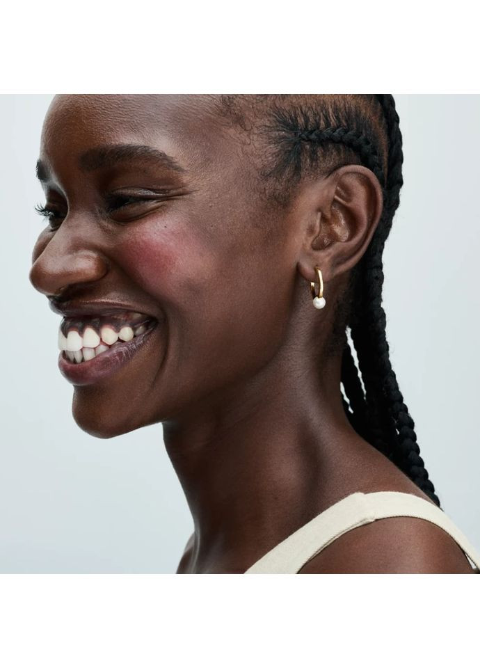 Серьги шарики хупы Пандора с жемчугом в позолоте 263170C01 Kabluchka (355348023)