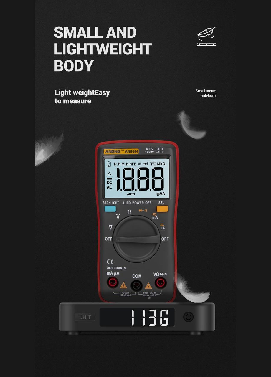 Мультиметр цифровий AN8004 з автоматичним вибором діапазонів Aneng (306557626)