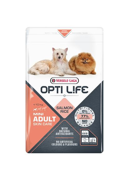 Сухой корм с лососем для собак малых пород Opti Life Adult Skin Care Mini, 2.5 кг (5410340311486) Versele-Laga (341537610)