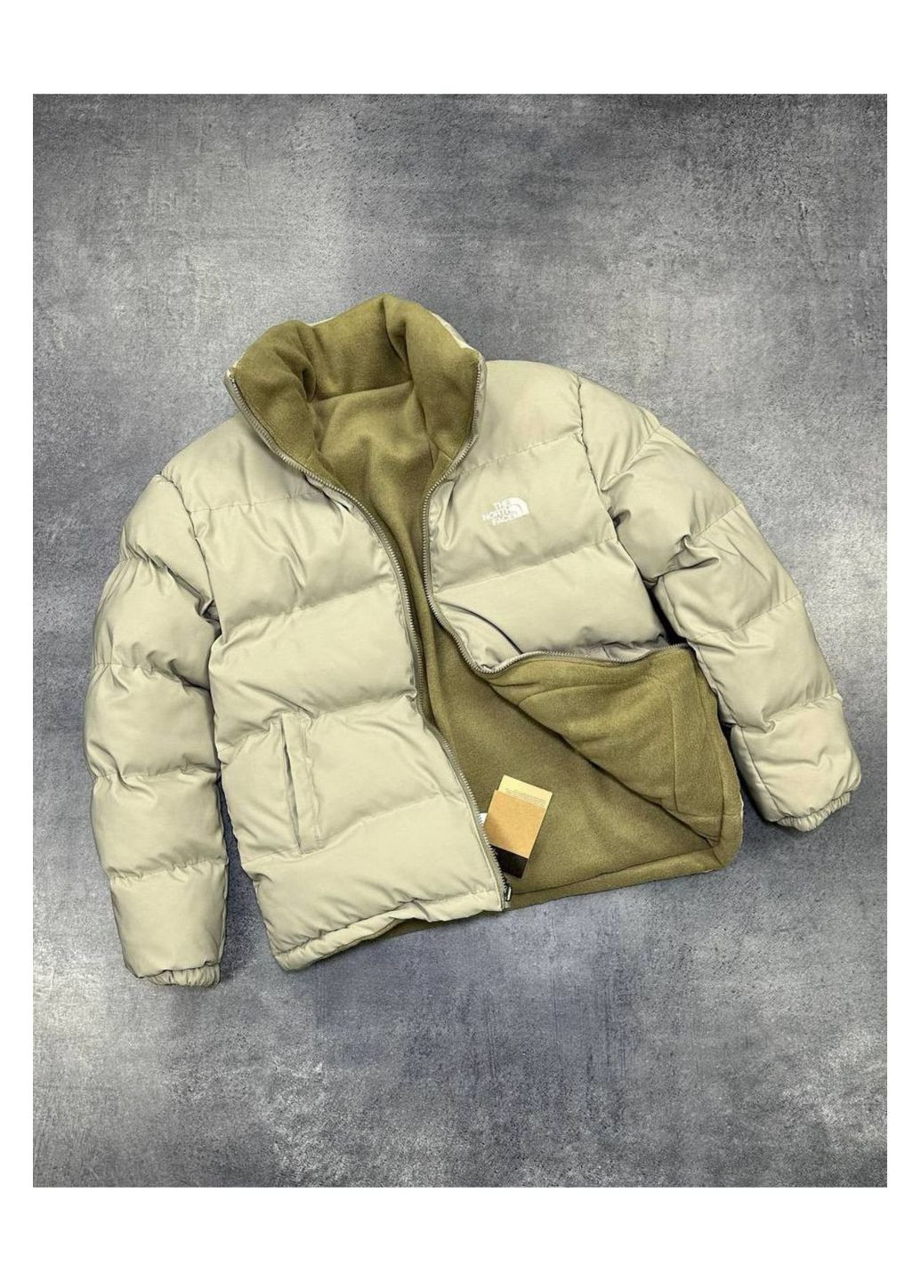 Оливковая зимняя двухсторонняя зимняя куртка No Brand
