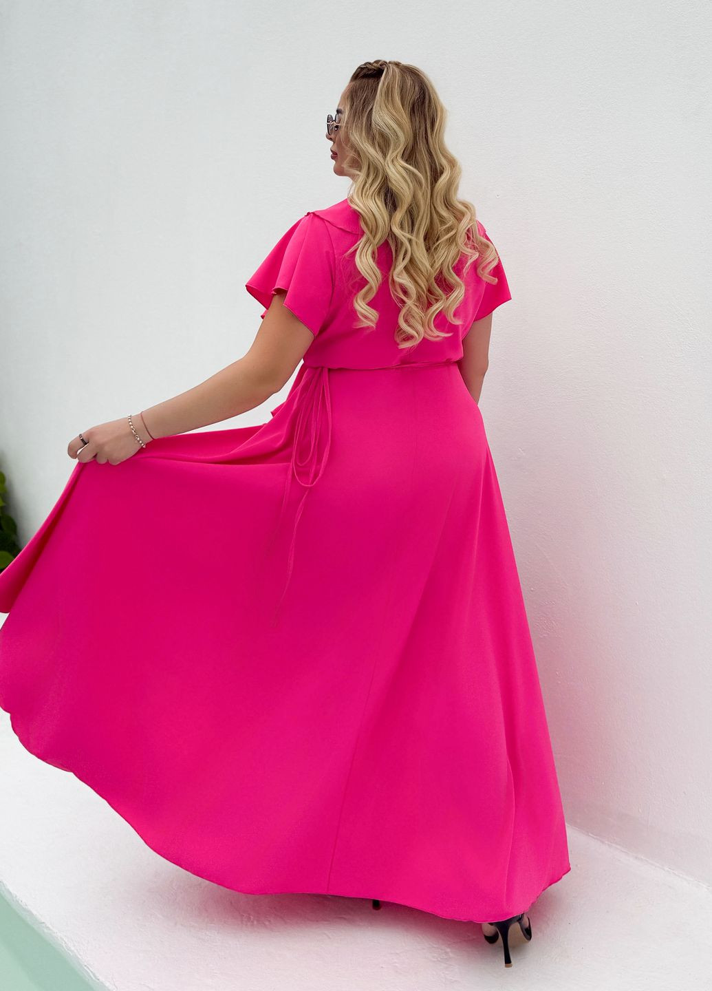 Рожева повсякденний, кежуал сукня літня максі з софту з рюшами на запах No Brand однотонна