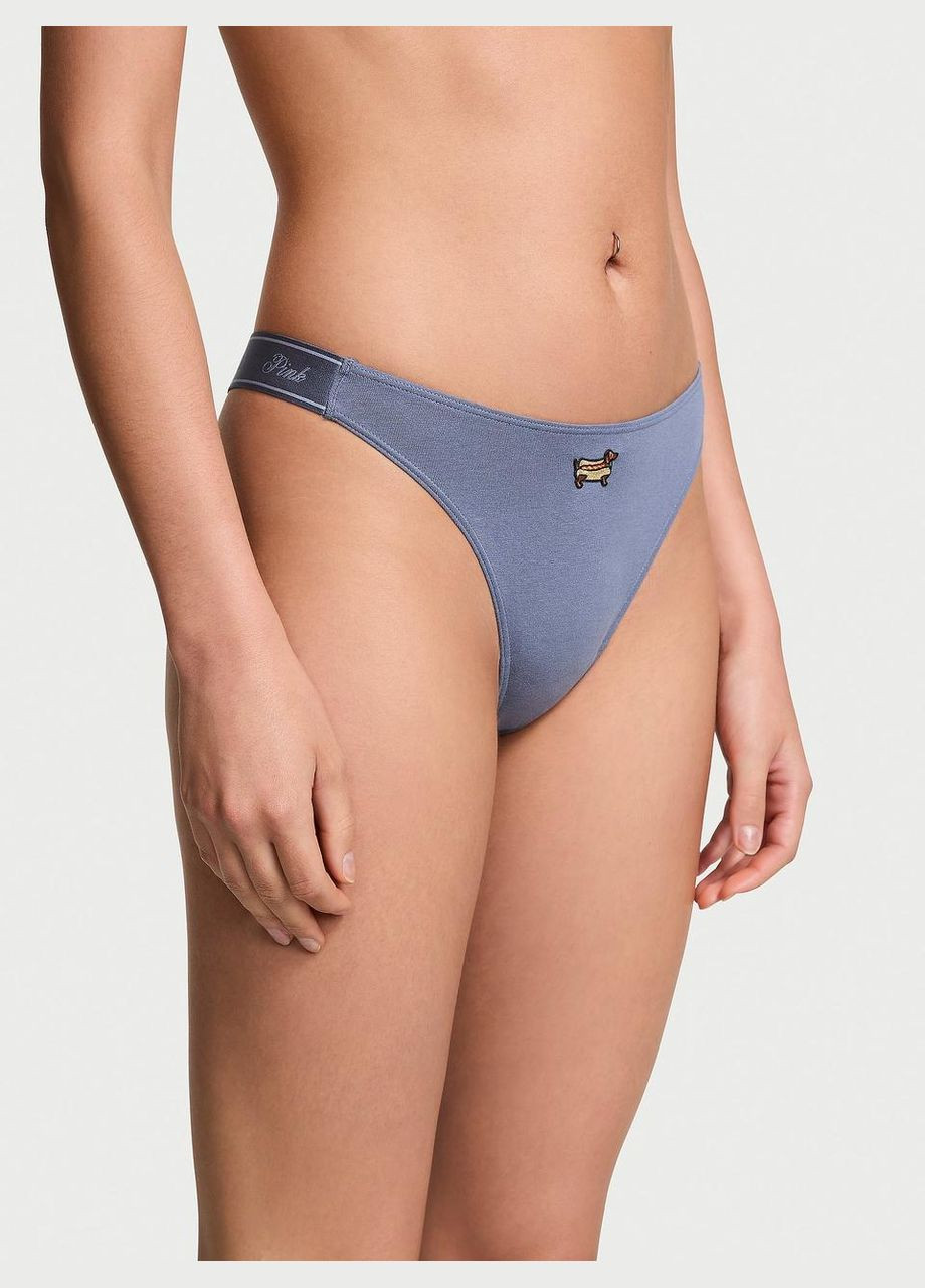 Жіночі трусики Logo Cotton Shine стрінги сині Victoria's Secret (322840751)