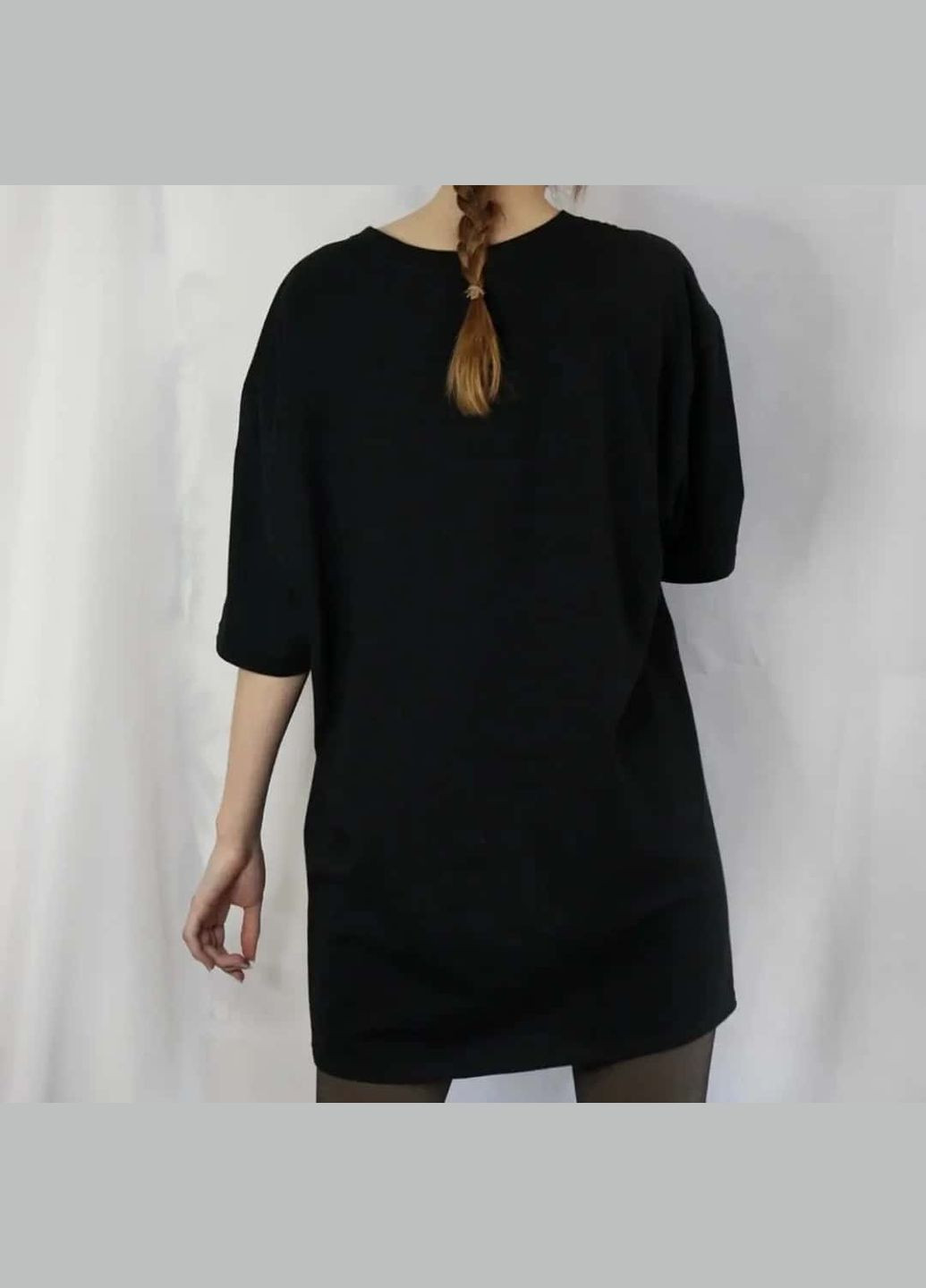 Футболка чорна оверсайз бавовняна базова класична однотонна велика широка прямого крою вільна мінімалізм унісекс без принта No Brand - (307165441)