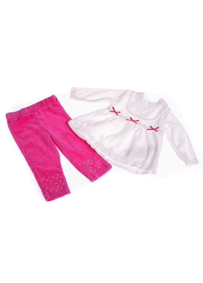 Розовый зимний костюм с длинным рукавом для девочки велюровый с бантиком розовый 68 см (27638) BABYKROHA