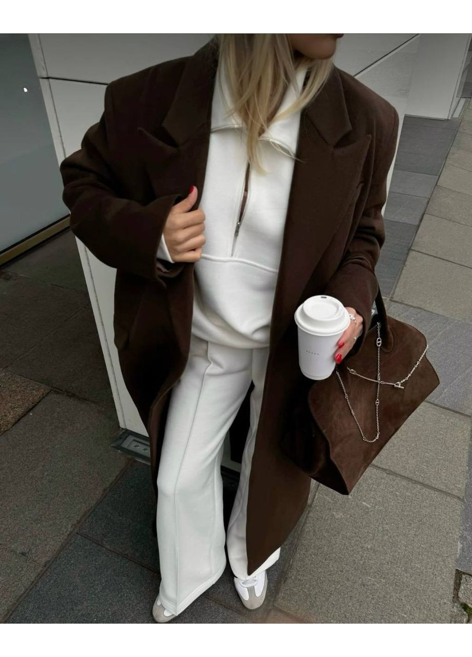 Темно-коричневое Женское длинное пальто оверсайз No Brand