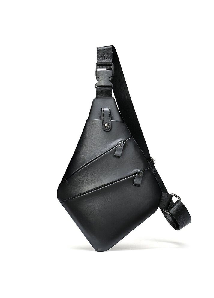 Мужская сумка через плечо из натуральной кожи с боковой молнией Vintage черная (sku_14997) No Brand (328922439)
