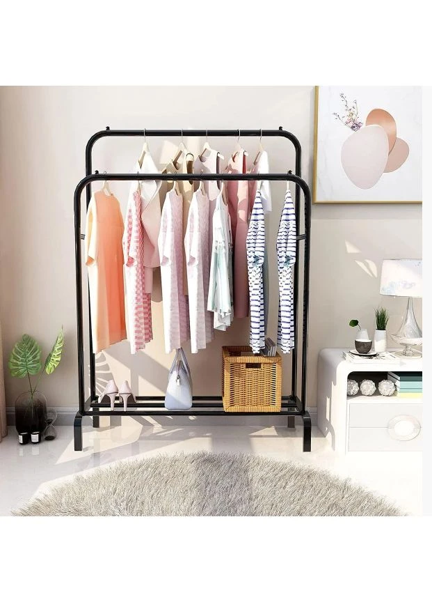 Підлогова подвійна стійка для одягу Double floor Hanger — Чорна/ Портативна вішалка для одягу та взуття Grand (394712769)