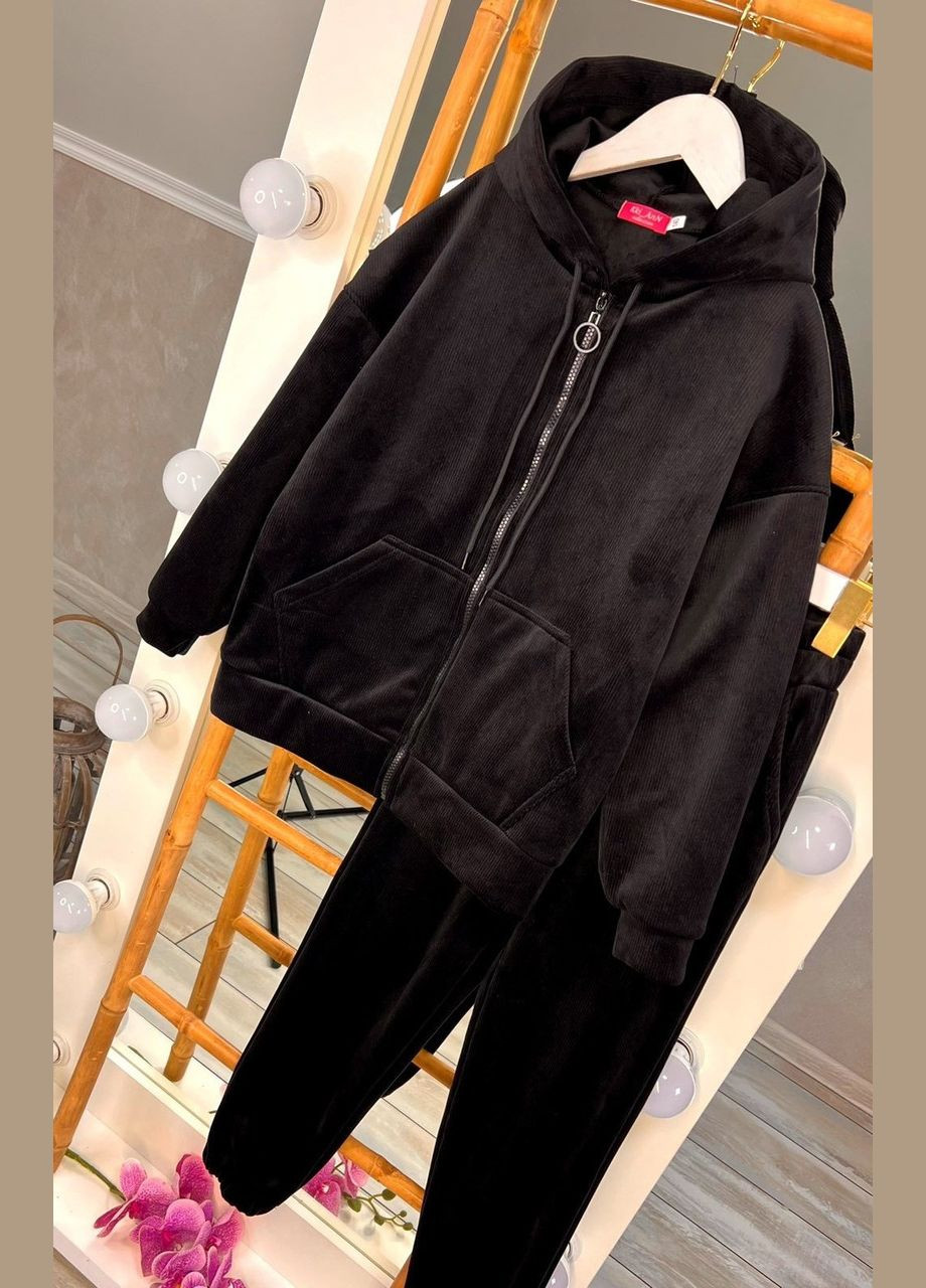 Черный зимний костюм детский велюровый с замком теплий на девочку No Brand
