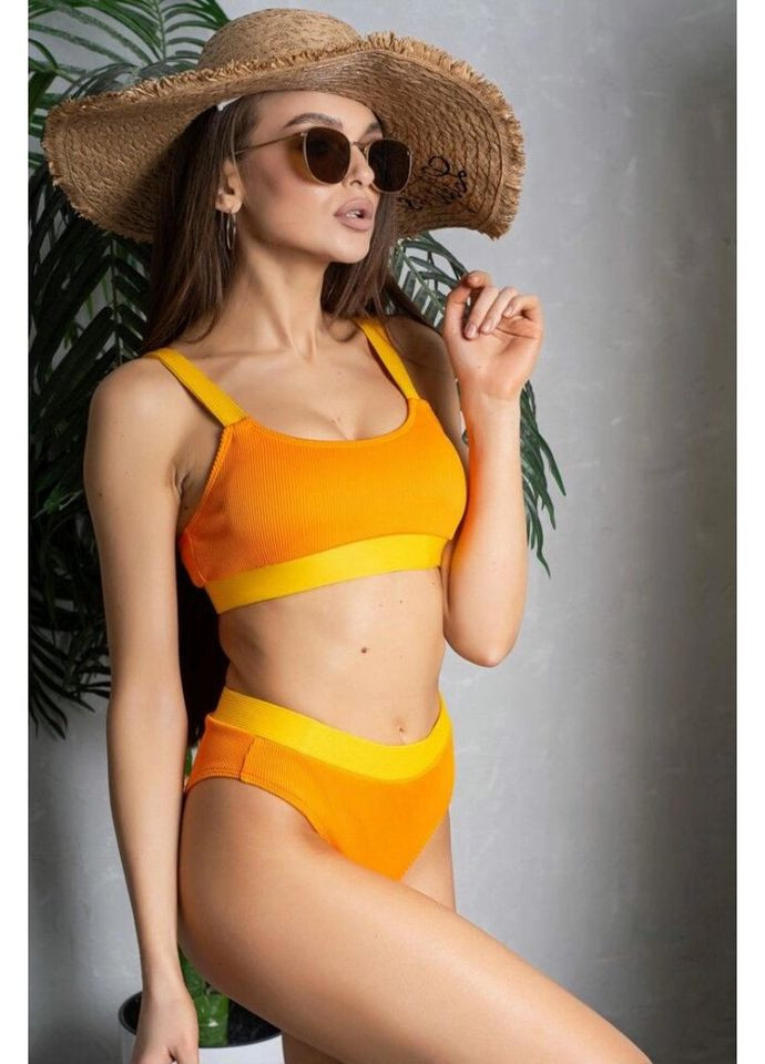 Комбінований літній купальник жіночий роздільний з топом в рубчик 5021-orange-s помаранчевий Fashion
