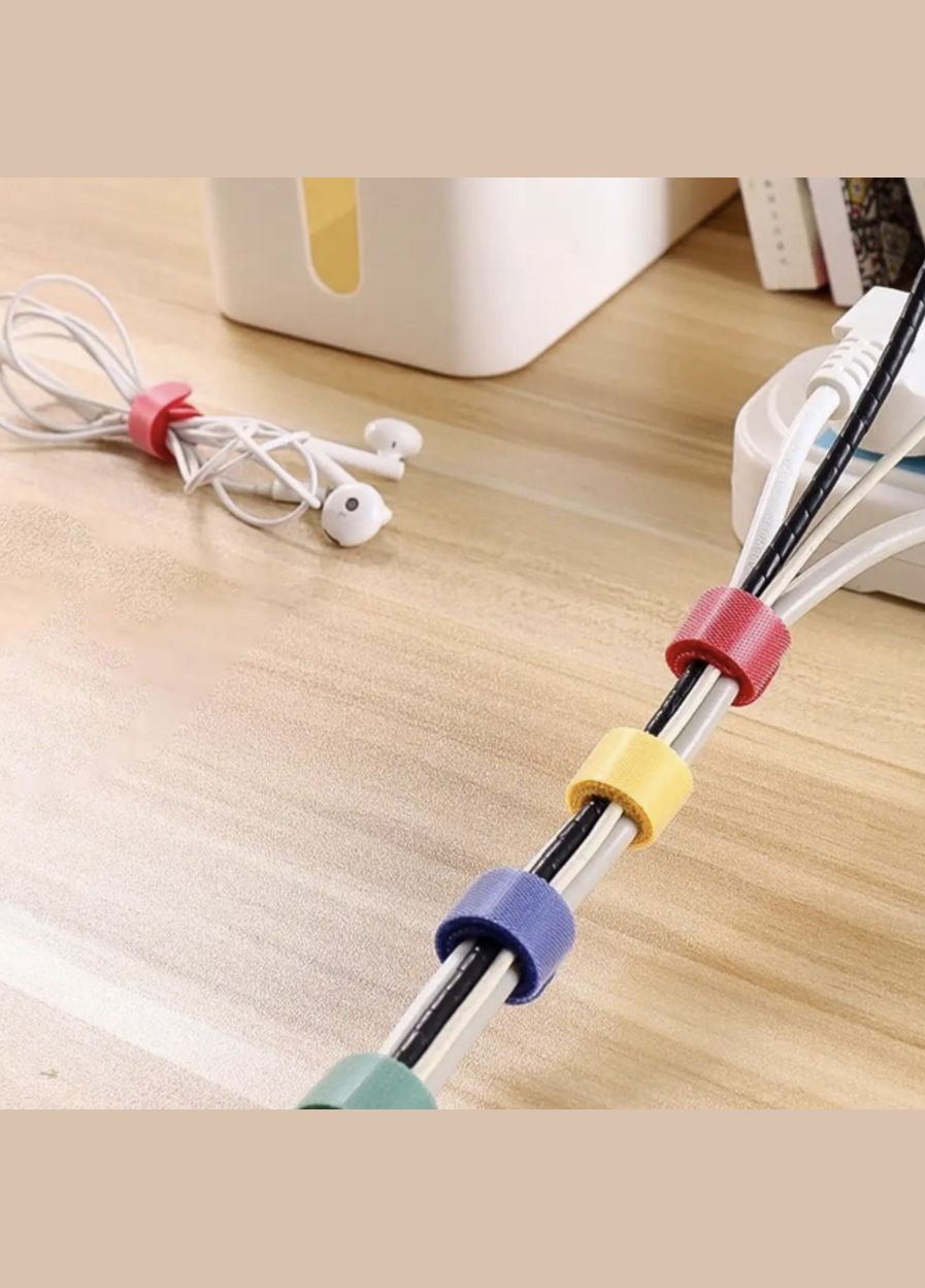 Органайзер кабеля стяжка липучка хомут фиксатор стрепы для проводов 50 штук многоразовые Разноцветный Lencent (340276268)