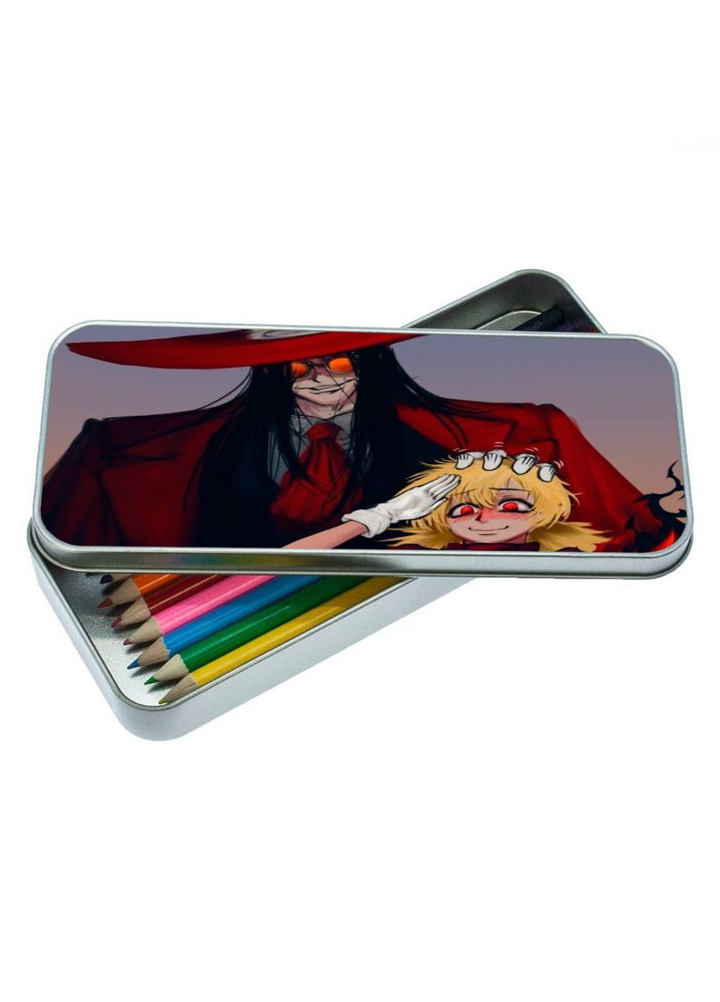 Органайзер для канцелярського приладдя металевий, кейс для дрібниць Хеллсінг #008 7*18 см Silver No Brand (309151901)