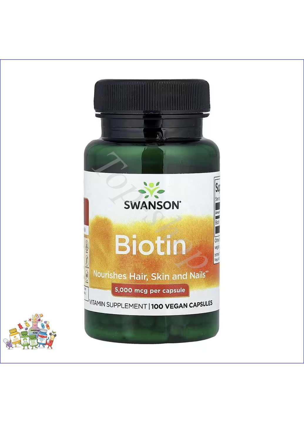 Біотин для волосся і шкіри 5000 мкг 100 капсул вітамін B7 без цукру Swanson (367956139)