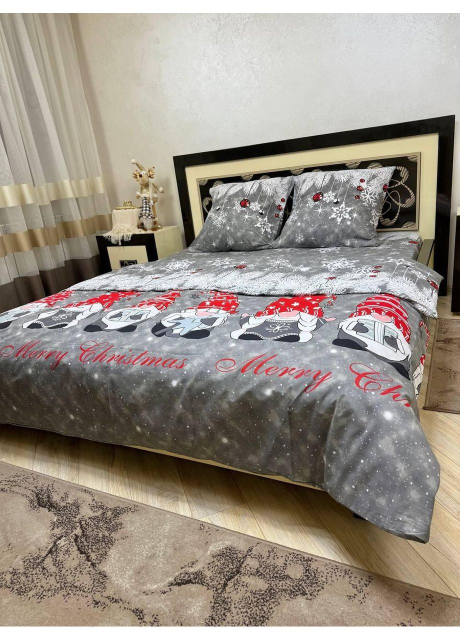 Постельное белье хлопковое 8323 Евро Простынь на резинке 160x200х20 Бязь Серое 50 х 70 No Brand (365959782)