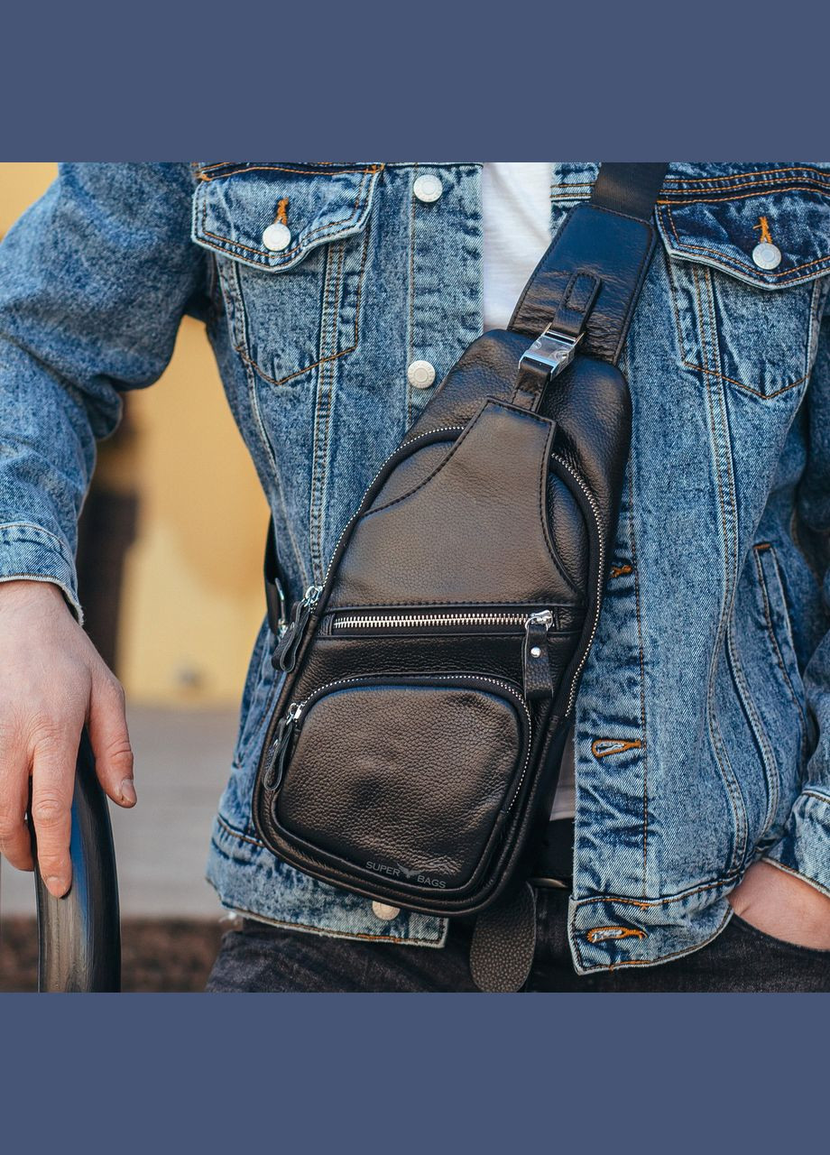 Сумка слинг черная мужская кожаная Tiding Bag (302391021)