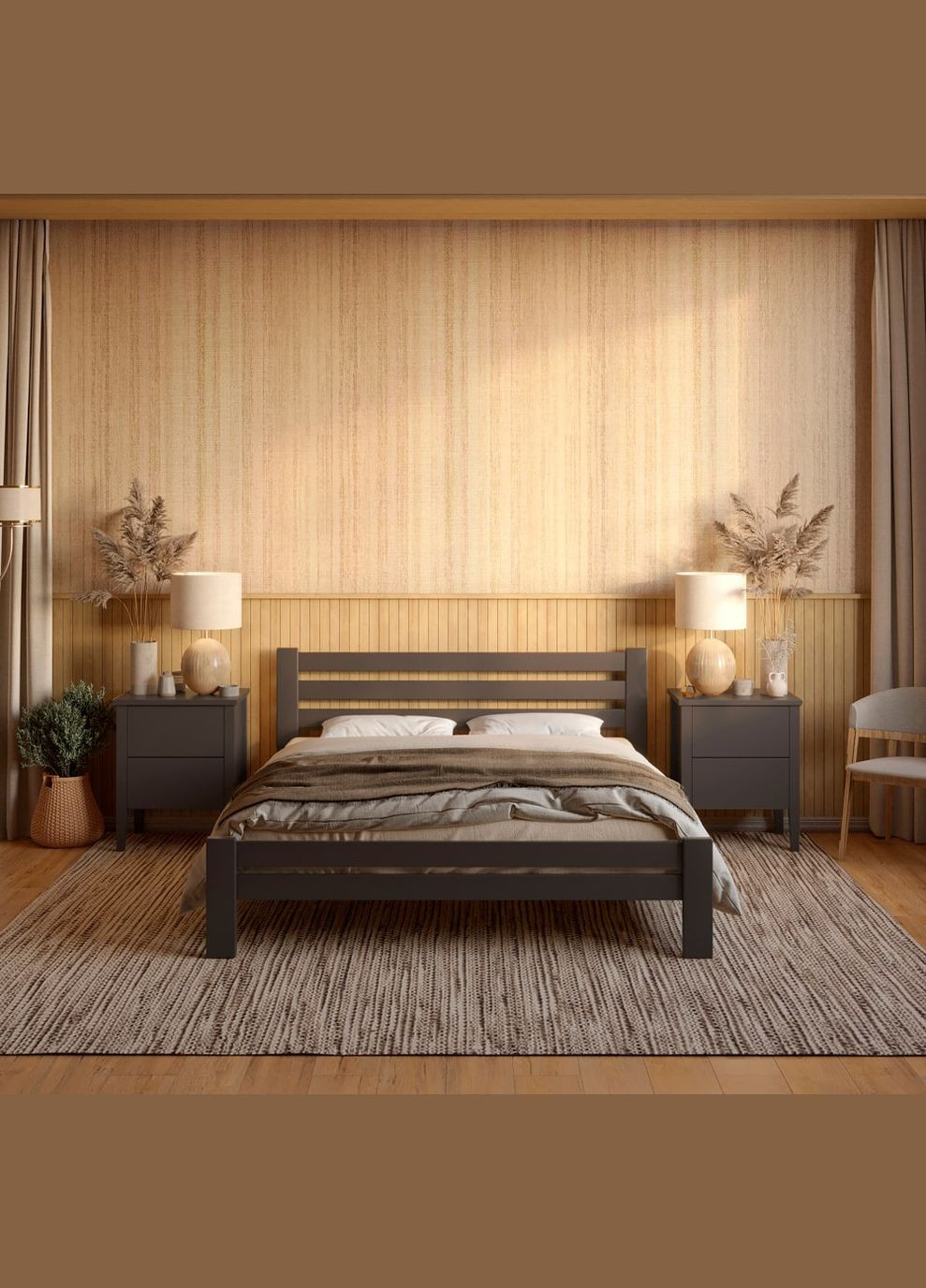 Двуспальная деревянная кровать Премьера (RAL9011) 180х200 см (MBG-2846) Mebigrand (368282772)