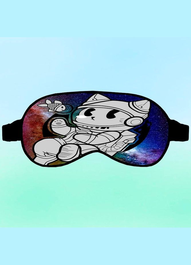 Маска для сна космонавт белый кот Черная с принтом No Brand (315042872)