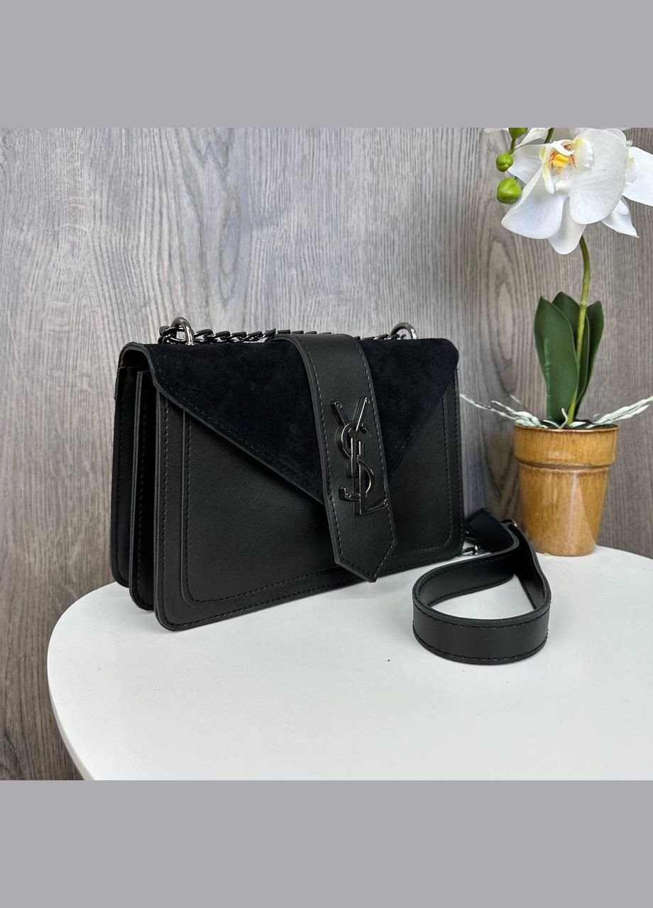 Женская мини сумочка клатч замшевая + кожаный женский ремень подарочный комплект набор Черный с никелем No Brand (334729774)