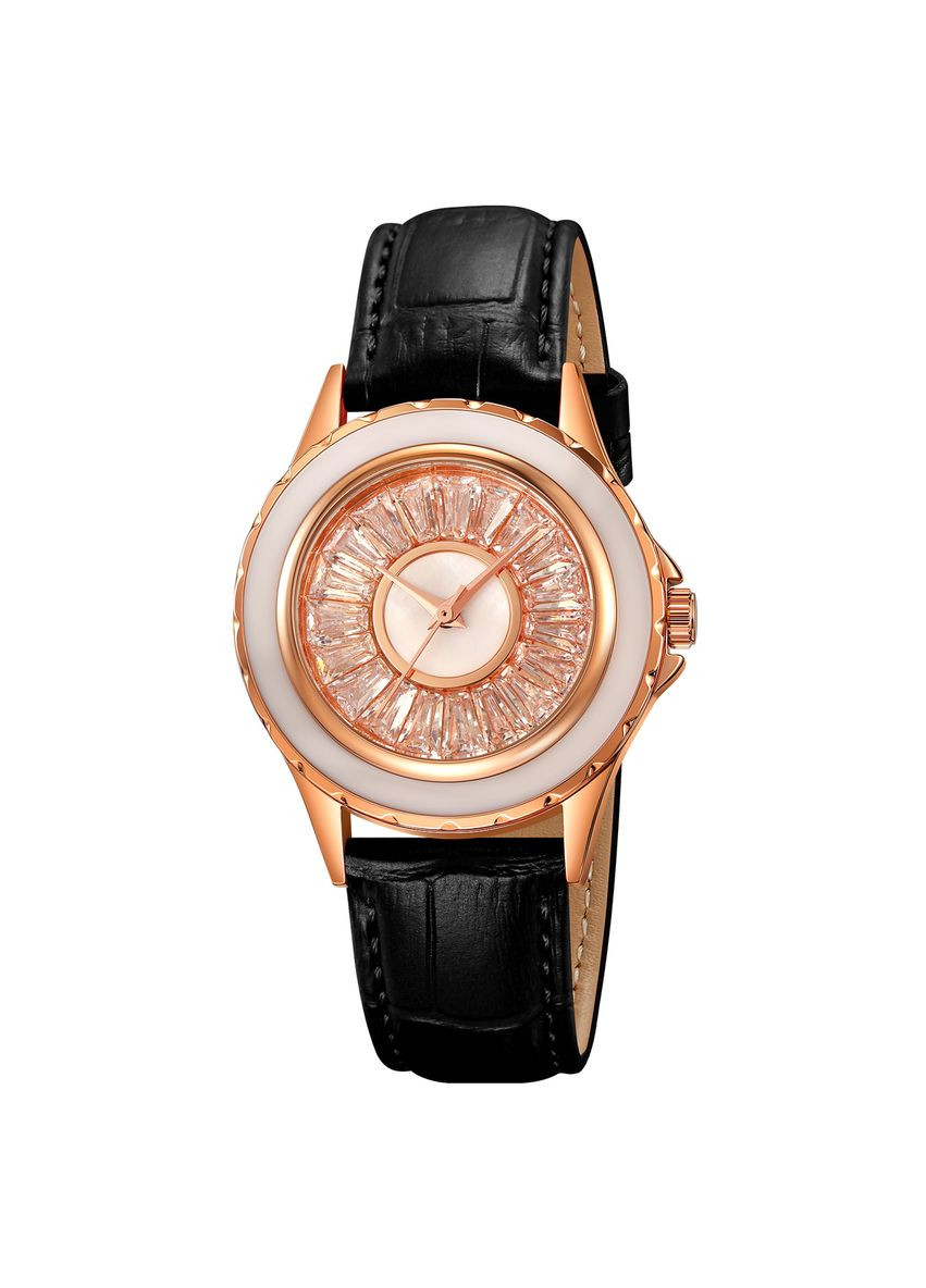 Годинник Rose Gold-Black кварцові жіночі зі шкіряним ремінцем для повсякденного використання ProDobro (367265157)