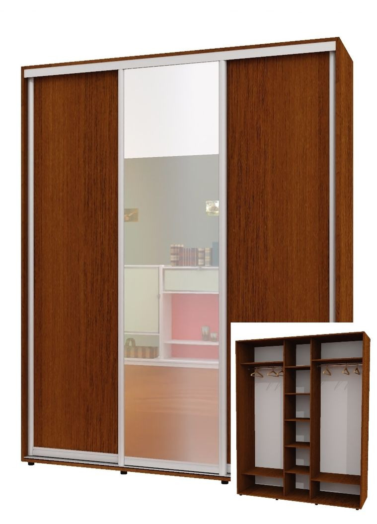 Шафа-купе тридверна 180*60*250 см Горіх лісовий 3 двері ДСП + Дзеркало + ДСП ШК-04 Алекса (360444694)