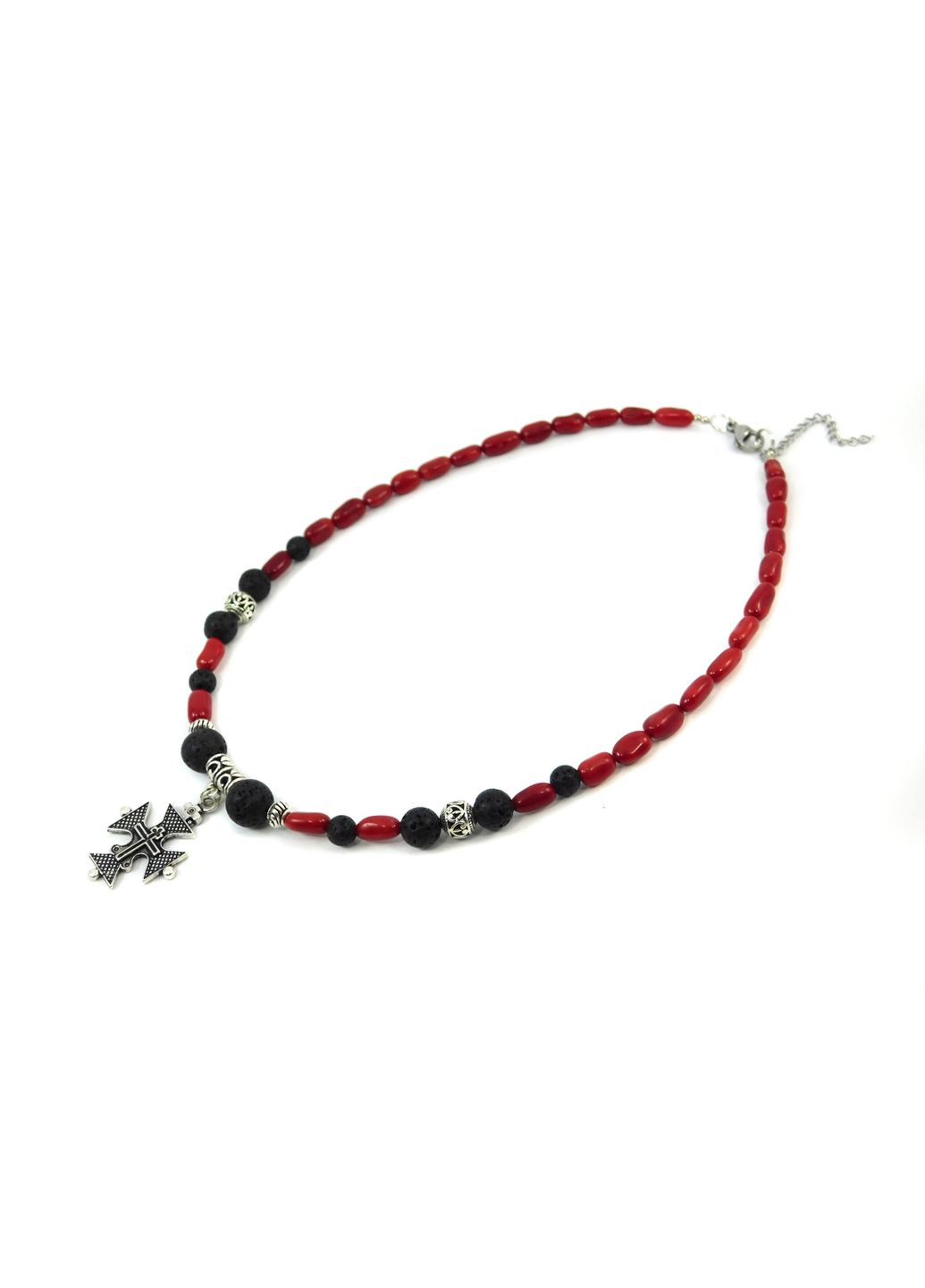 Эксклюзивные бусы "Красное и черное" Лава, Коралл рис Fursa fashion (322313525)