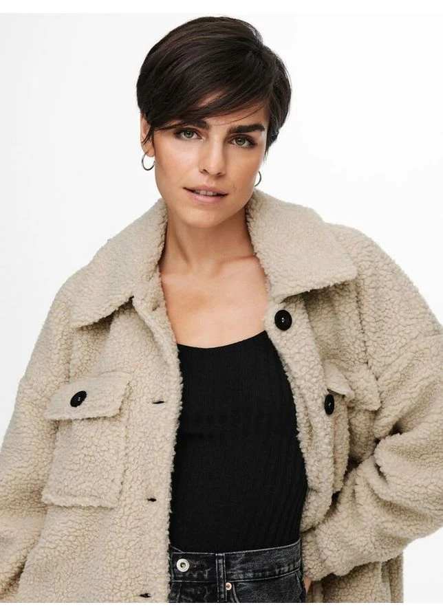 Комбинированная демисезонная куртка onlnewcamilla teddy shacket cc otw 15228419-oatmea бежевый 15228419-oatmeal Only