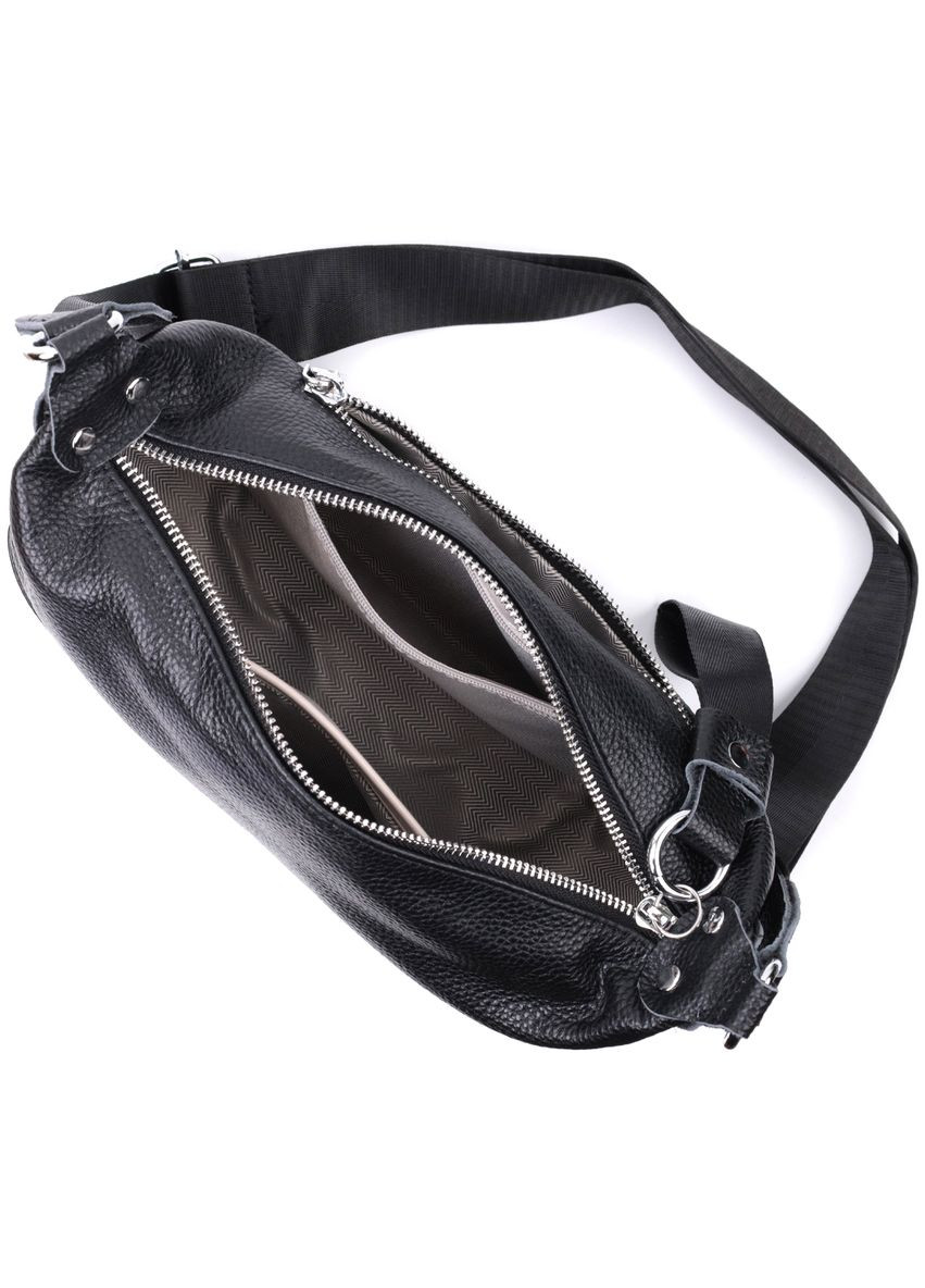 Шкіряна сумка жіноча через плече з незвичайним бігунком брелоком 22615 Чорна Vintage (329195584)