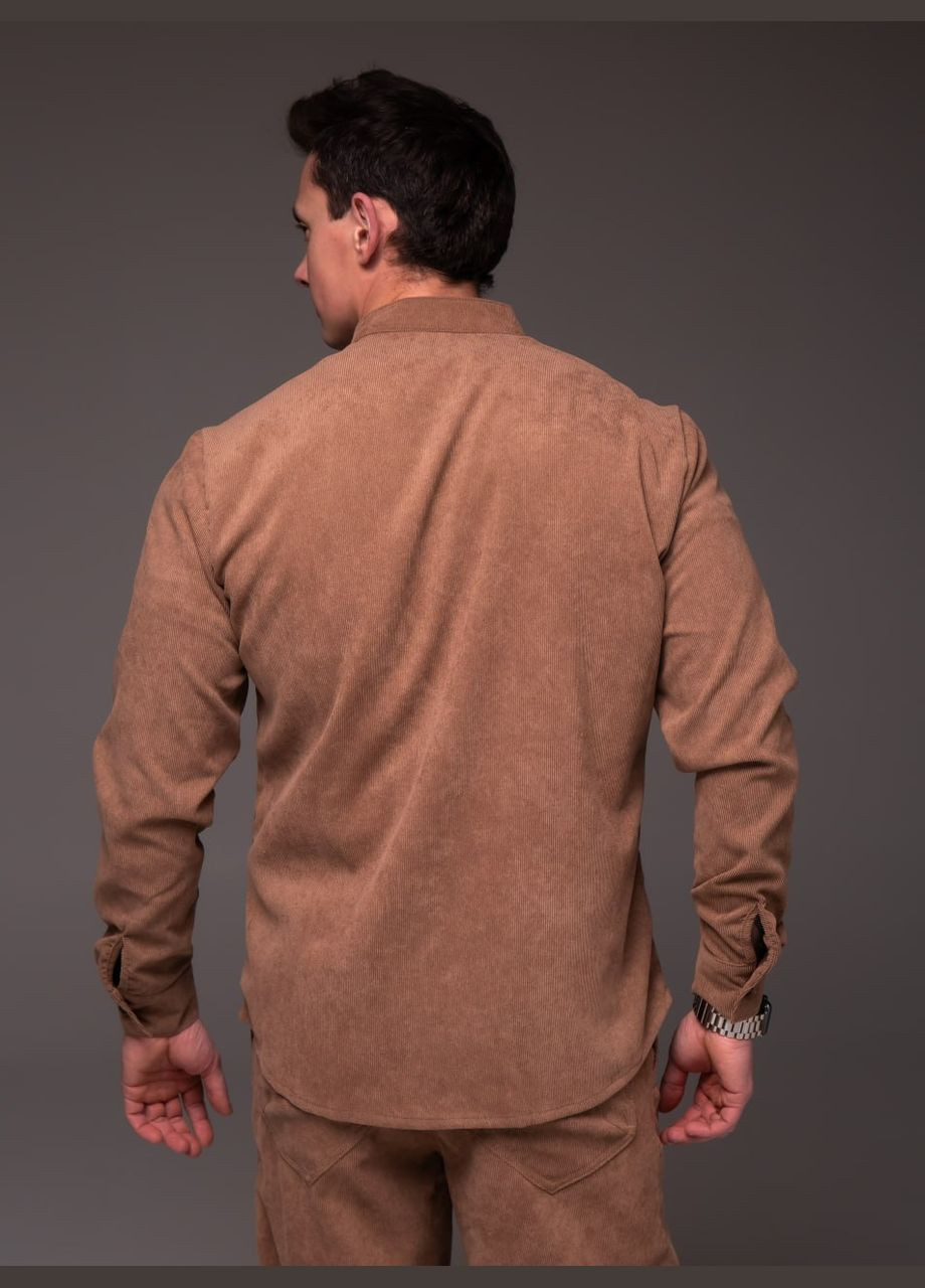 Коричневая классическая, повседневный, кэжуал рубашка однотонная Vakko