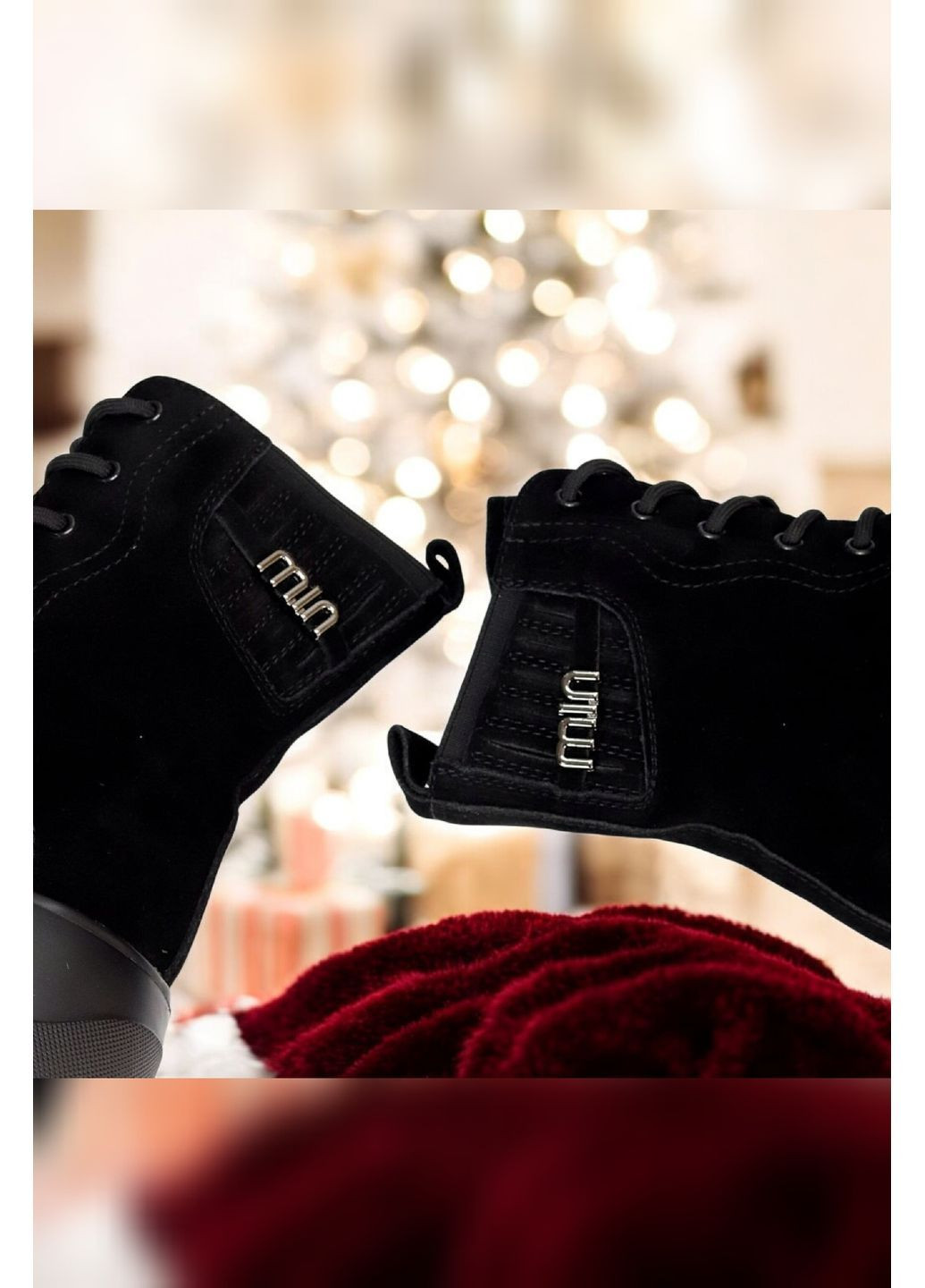 Жіночі зимові замшеві високі черевики чорного кольору на хутрі зі шнурівкою Nice Черевики (370286853)