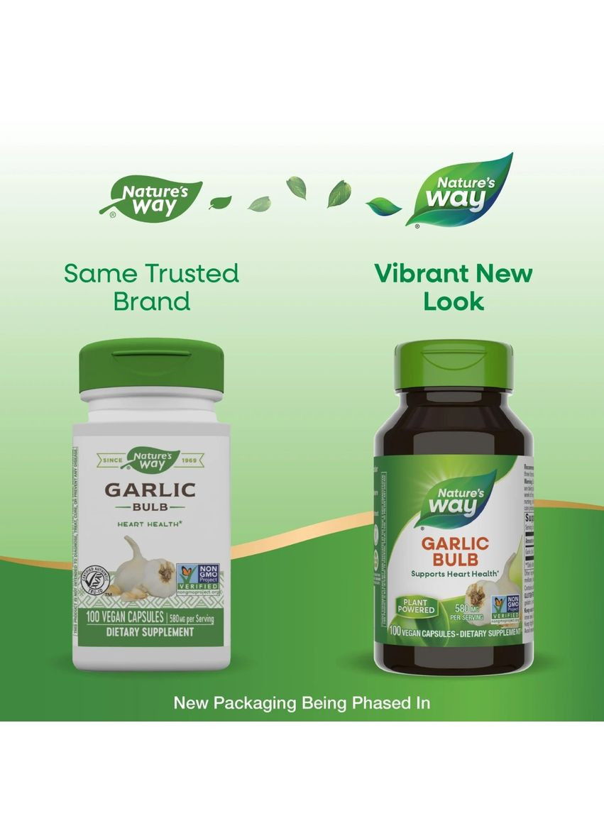Часник, 580 мг, Garlic Bulb,, 100 вегетаріанських капсул Nature's Way (322741435)
