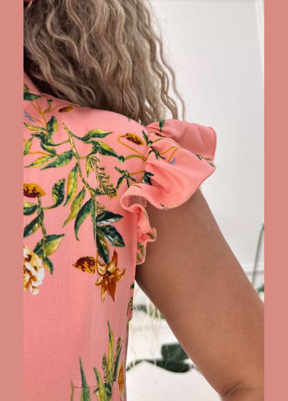 Персиковое повседневный, кэжуал женское платье Україна с цветочным принтом