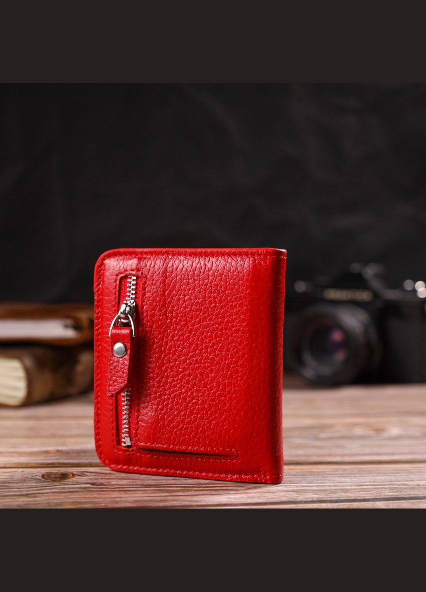 Жіночий гаманець із натуральної шкіри з монетницею на кнопці червоний (sku_21803) No Brand (328218663)