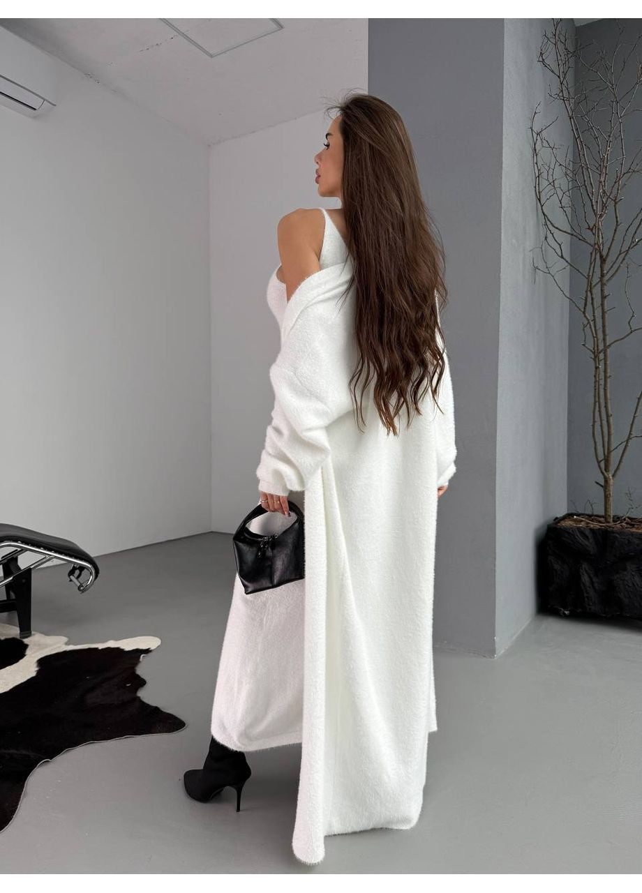 Белое кэжуал женское платье с кардиганом платье-майка No Brand