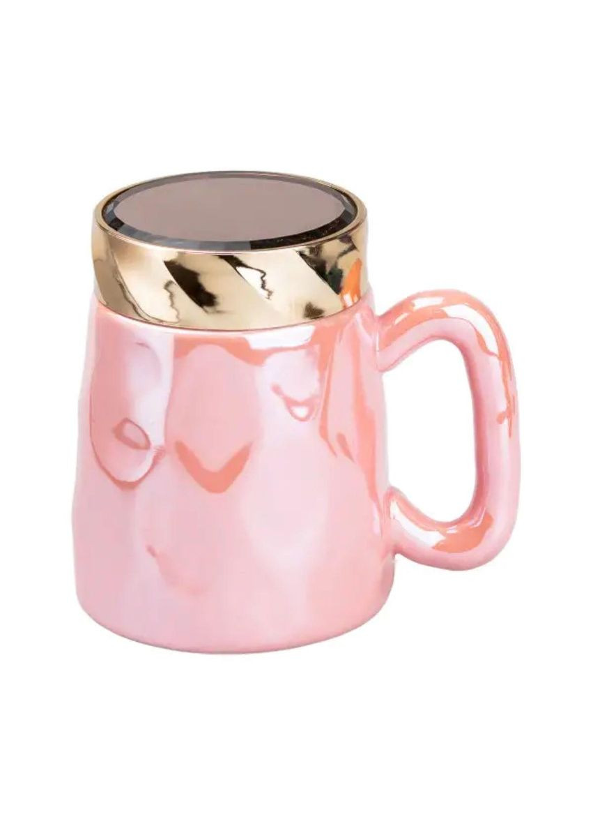 Чашка с крышкой 450 мл фарфоровая в зеркальной глазури Розовая HP7195P TS Kitchen (370974433)