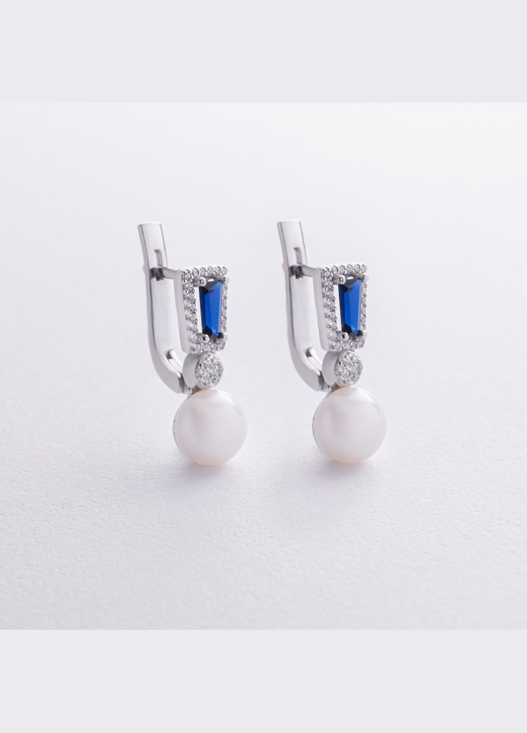 Срібні сережки з перлами, гідротерм. сапфірами та фіанітами 2488/1р-PWTNS Oniks (298748650)