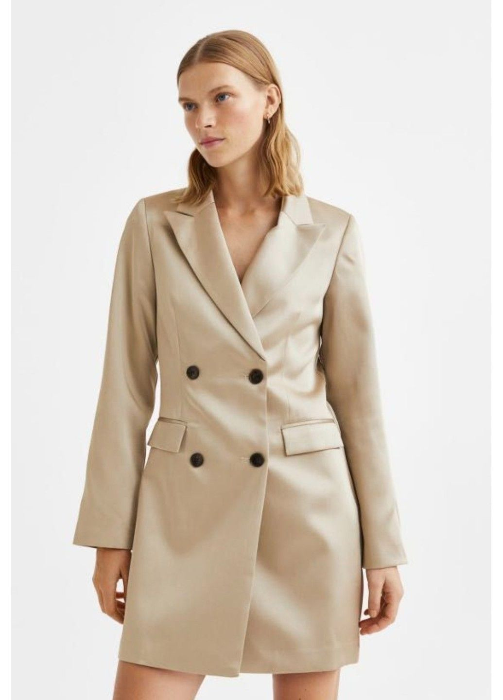 Светло-бежевое деловое женское атласное платье-пиджак н&м (56662) м светло-бежевое H&M