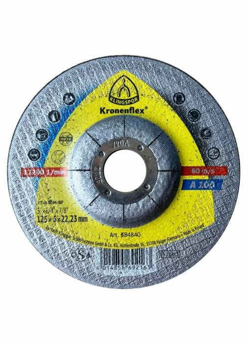 Зачисний диск Kronenflex А100 Extra (125х6х22.23 мм) круг по нержавіючій сталі (23180) Klingspor (295035863)