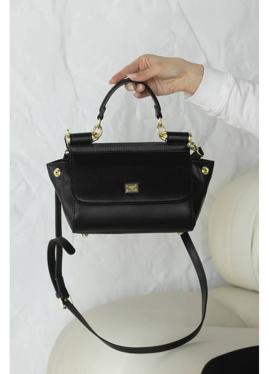 Шкіряна сумка жіноча Dolce&Gabbana Sicily Handbag Black/Gold класична Дольче Габана чорна крос боді No Brand (367837653)
