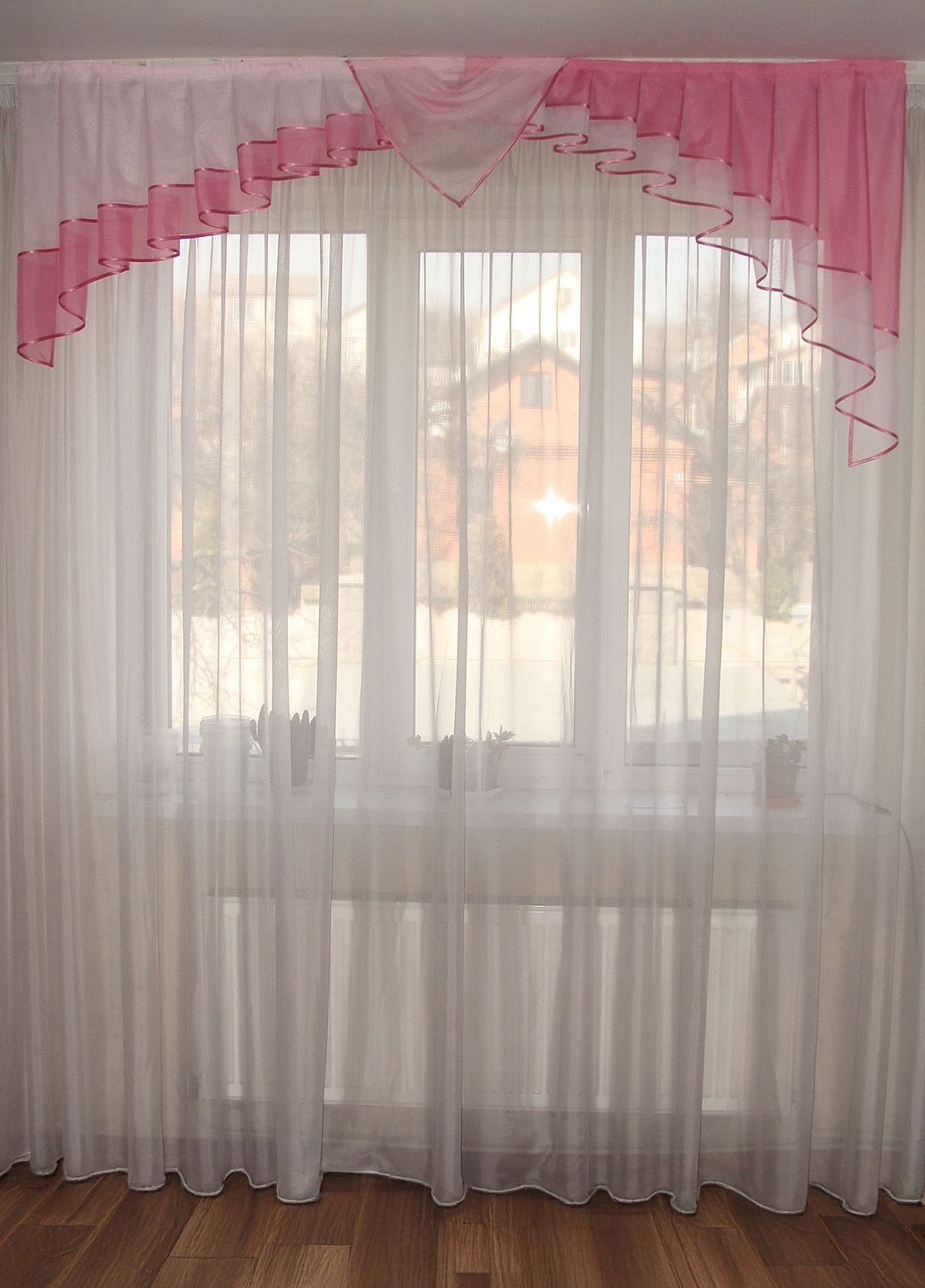 Ламбрекен Дуга шифон карниз 200см рожевий з білим (70_4_2м) Firanka Simple (332795279)